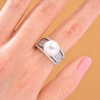White Edison Pearl & Moissanite Ring in Rhodium Overlay Sterling Silver 11.57 Ct._8191786_1