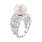 White Edison Pearl & Moissanite Ring in Rhodium Overlay Sterling Silver 11.57 Ct._8191786_2