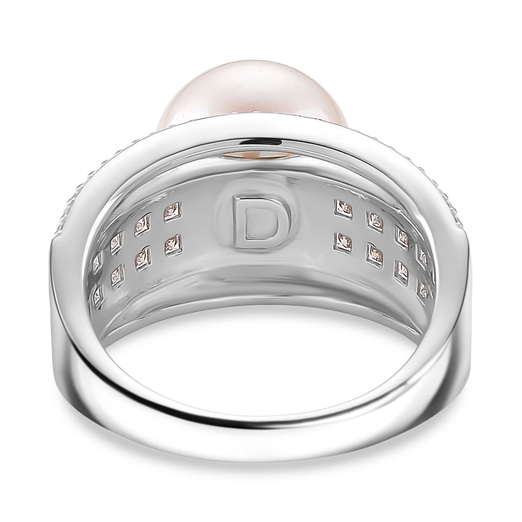 White Edison Pearl & Moissanite Ring in Rhodium Overlay Sterling Silver 11.57 Ct._8191786_3