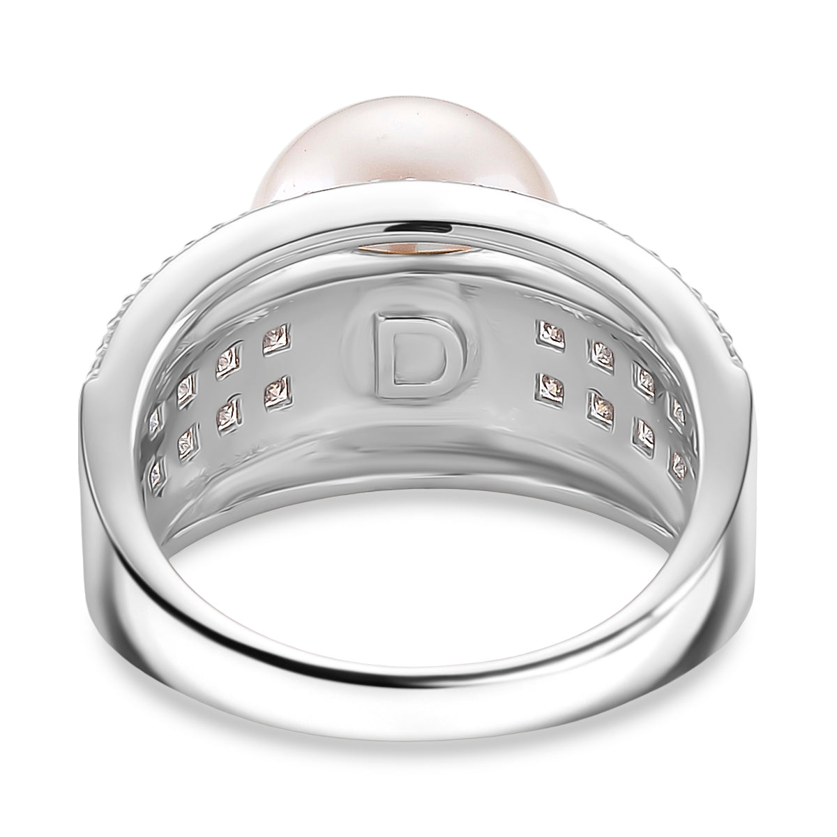 White Edison Pearl (11-12mm), Moissanite Ring in Rhodium Overlay Sterling Silver 11.57 Ct. 8191786 4