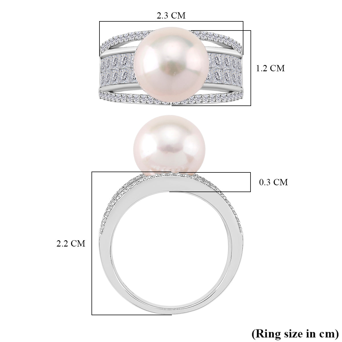 White Edison Pearl (11-12mm), Moissanite Ring in Rhodium Overlay Sterling Silver 11.57 Ct. 8191786 5