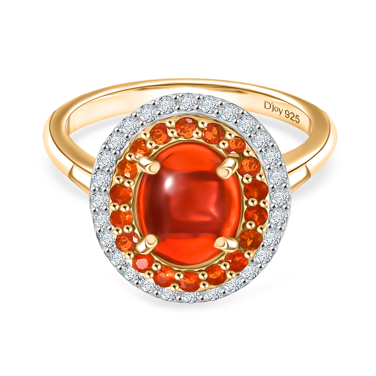 Fire Opal Cabochon (1.43ct Centre) &amp; Moissanite Ring in 18K YG Vermeil Sterling Silver 1.96 Ct. V32515532 0