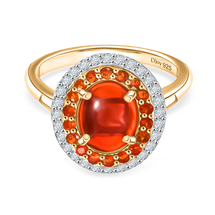 Fire Opal Cabochon (1.43ct Centre) &amp; Moissanite Ring in 18K YG Vermeil Sterling Silver 1.96 Ct. 8191814 1