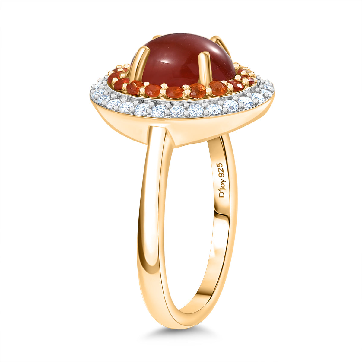 Fire Opal Cabochon (1.43ct Centre) &amp; Moissanite Ring in 18K YG Vermeil Sterling Silver 1.96 Ct. V32515532 4