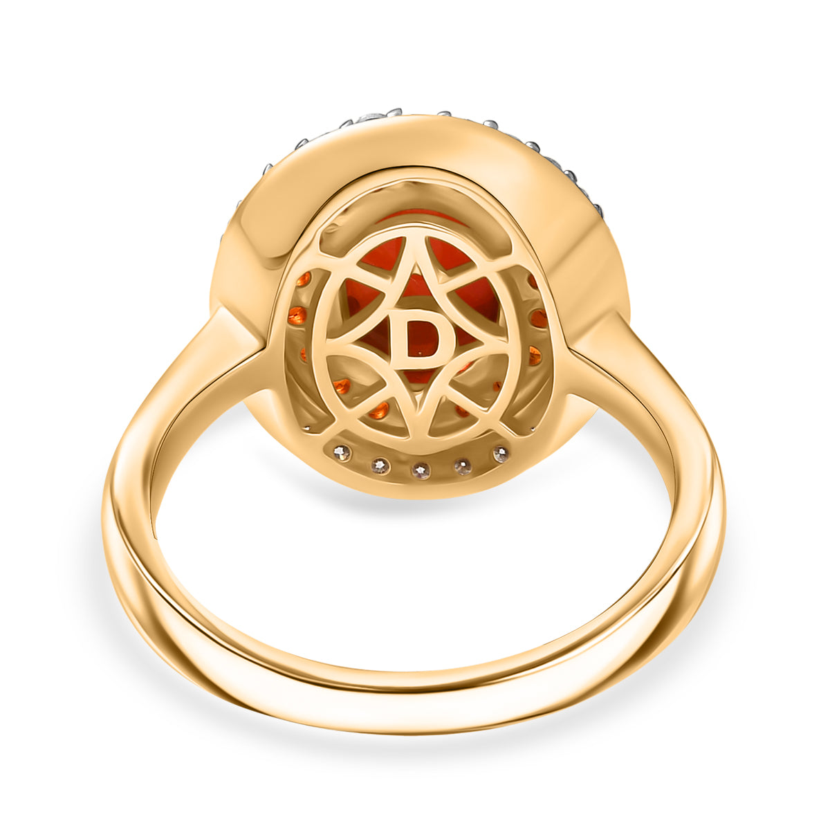 Fire Opal Cabochon (1.43ct Centre) &amp; Moissanite Ring in 18K YG Vermeil Sterling Silver 1.96 Ct. V32515532 5