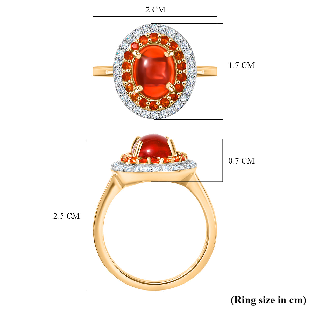 Fire Opal Cabochon (1.43ct Centre) &amp; Moissanite Ring in 18K YG Vermeil Sterling Silver 1.96 Ct. V32515532 6