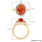 Fire Opal Cabochon (1.43ct Centre) & Moissanite Double Halo Ring in 18K Vermeil Yellow Gold Plated Sterling Silver 1.96 Ct._8191814_5
