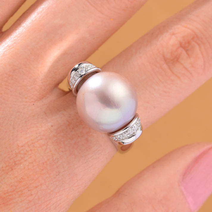 D'joy Multi Colour Edison Pearl (13-14mm), Moissanite Ring in Rhodium Overlay Sterling Silver 16.35 Ct. 8191922 2
