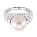 AAA White Edison Pearl & Moissanite Ring in Rhodium Overlay Sterling Silver 10.85 Ct._8191990