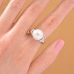 AAA White Edison Pearl & Moissanite Ring in Rhodium Overlay Sterling Silver 10.85 Ct._8191990_1