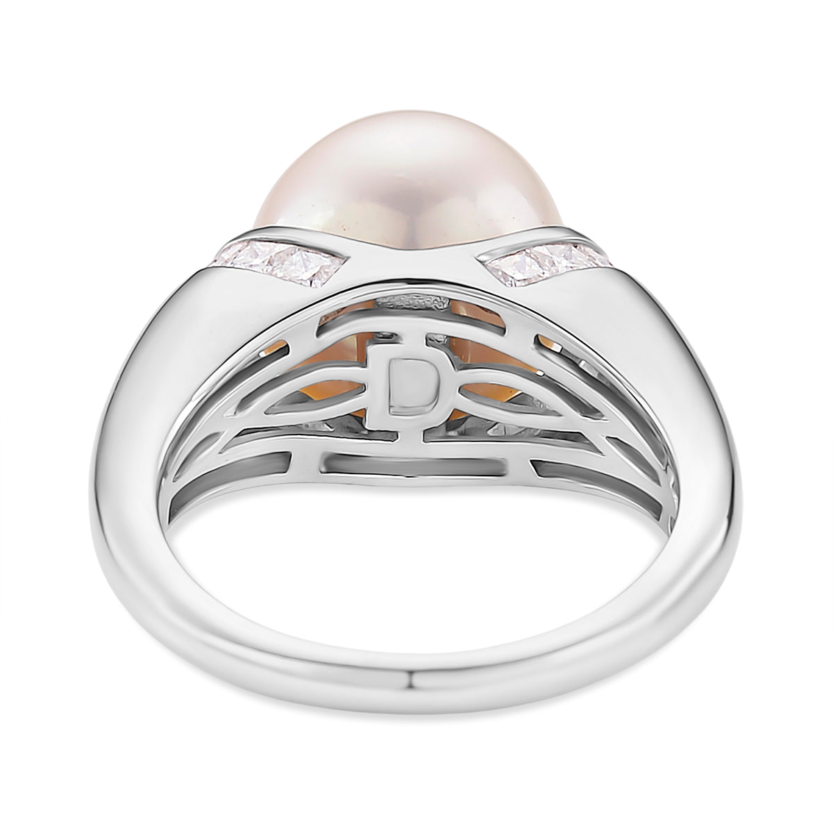 D'Joy AAA White Edison Pearl (11â€“12 MM), Moissanite Ring in Rhodium Overlay Sterling Silver 10.85 Ct. 8191990 3