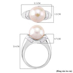 AAA White Edison Pearl & Moissanite Ring in Rhodium Overlay Sterling Silver 10.85 Ct._8191990_4