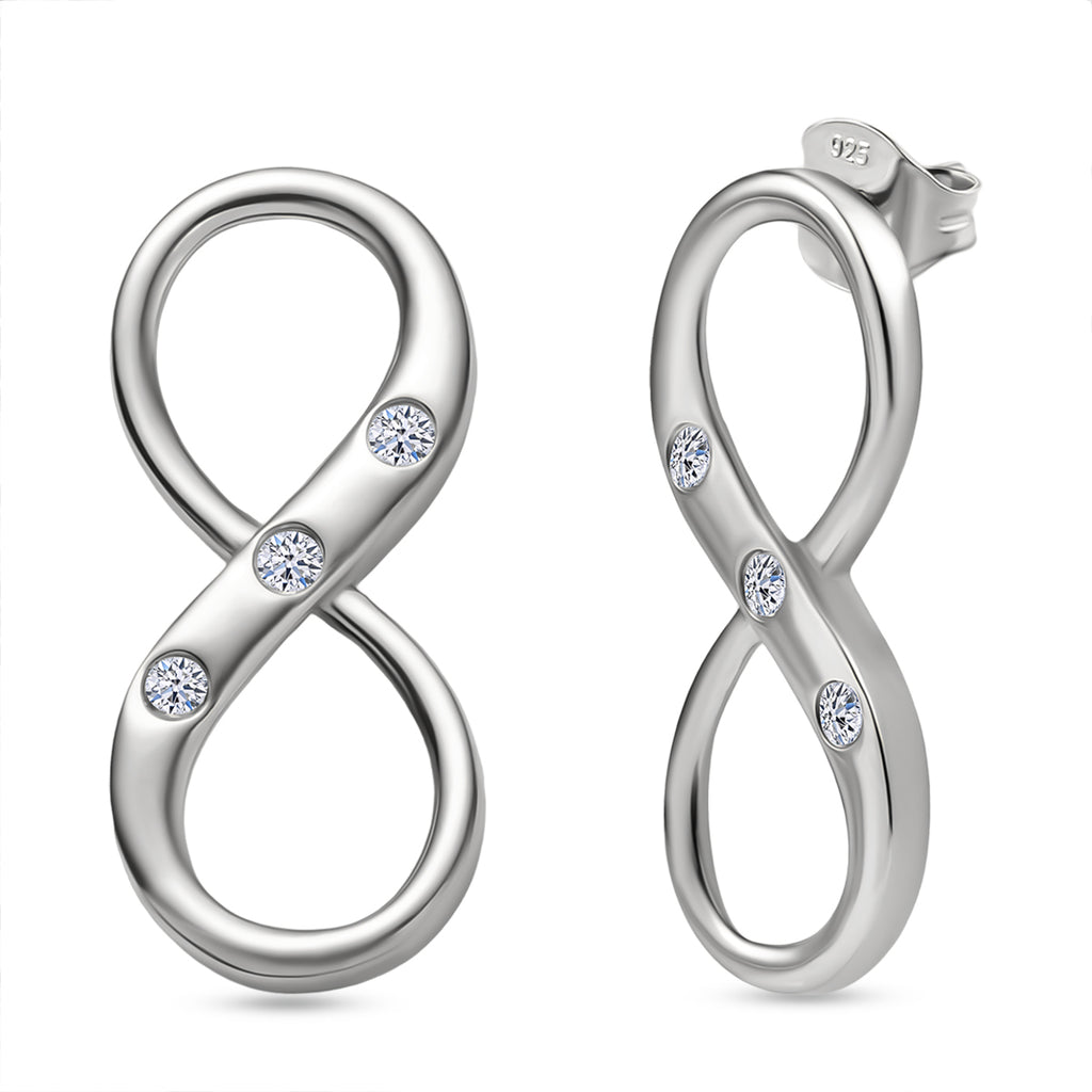 Luxuriant SI-G/H Lab Grown Diamond Infinity Earring with Push Back in Rhodium Overlay Sterling Silver_8192147