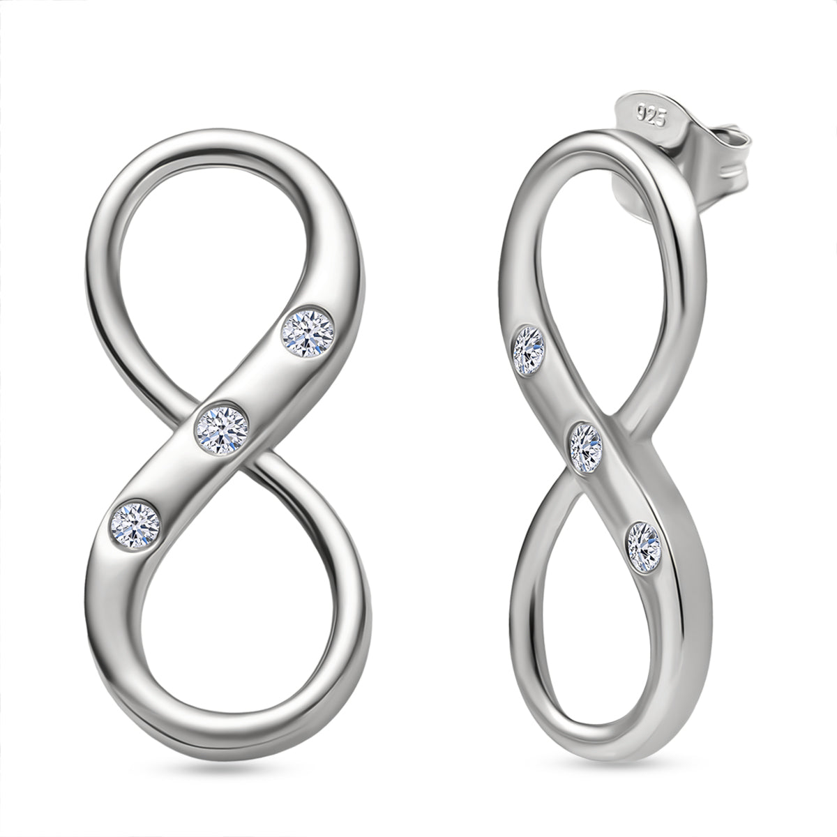 LUXURIANT Lab Grown Diamond Infinity Earring with Push Back in Rhodium Overlay Sterling Silver 0.20 Ct. V32521849 0