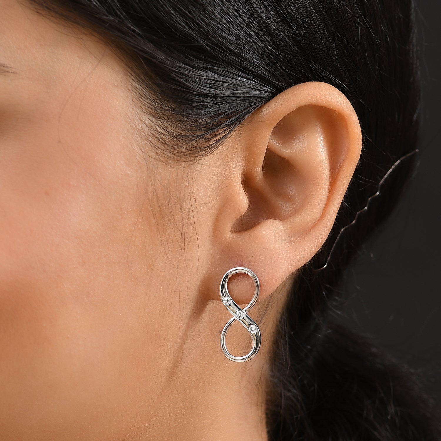 LUXURIANT Lab Grown Diamond Infinity Earring with Push Back in Rhodium Overlay Sterling Silver 0.20 Ct. V32521849 3