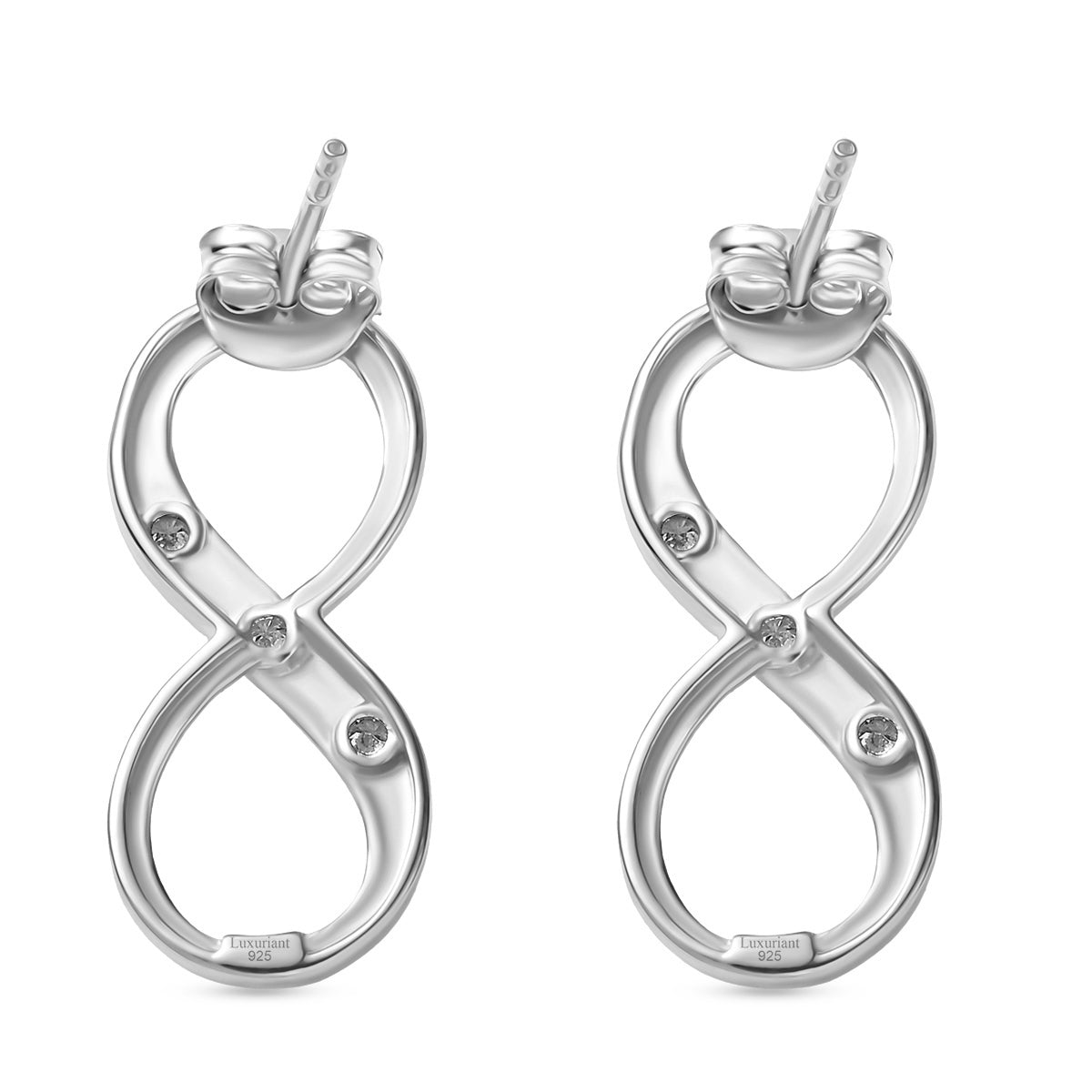 LUXURIANT Lab Grown Diamond Infinity Earring with Push Back in Rhodium Overlay Sterling Silver 0.20 Ct. V32521849 5