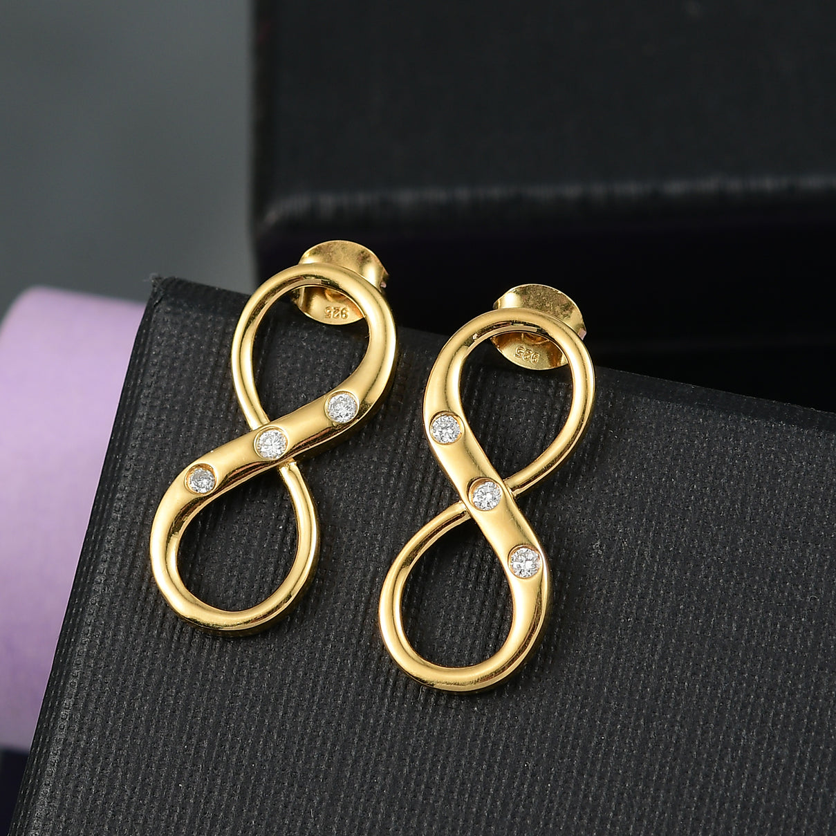 LUXURIANT Lab Grown Diamond Infinity Earring with Push Back in 18K Yellow Gold Vermeil Sterling Silver 0.20 Ct. V32516461 2