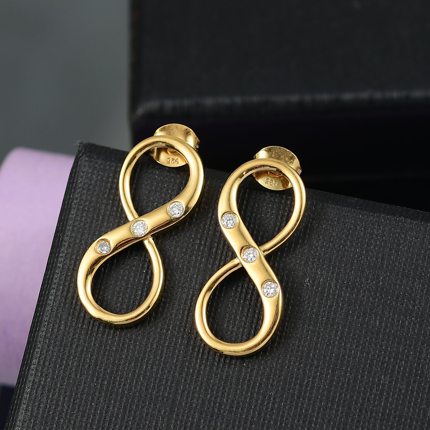 LUXURIANT Lab Grown Diamond Infinity Earring with Push Back in 18K Yellow Gold Vermeil Sterling Silver 0.20 Ct. V32516461 2