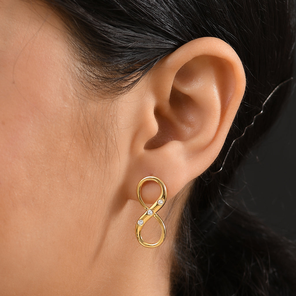 Luxuriant SI-G/H Lab Grown Diamond Infinity Earring with Push Back in 18K Vermeil Yellow Gold Plated Sterling Silver_8192148_2