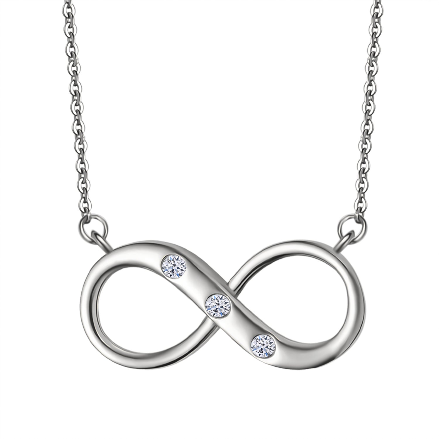 LUXURIANT Lab Grown Diamond Infinity Necklace (Size - 20) in Rhodium Overlay Sterling Silver 8192178 0