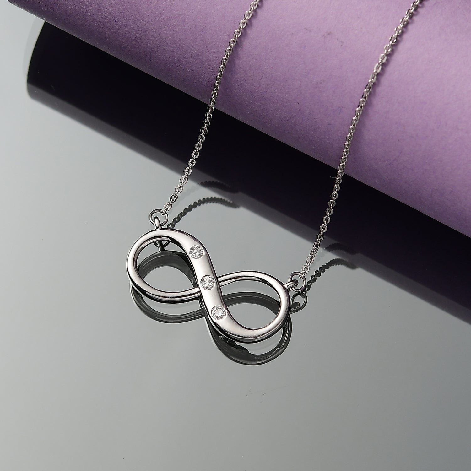 LUXURIANT Lab Grown Diamond Infinity Necklace (Size - 20) in Rhodium Overlay Sterling Silver 8192178 2