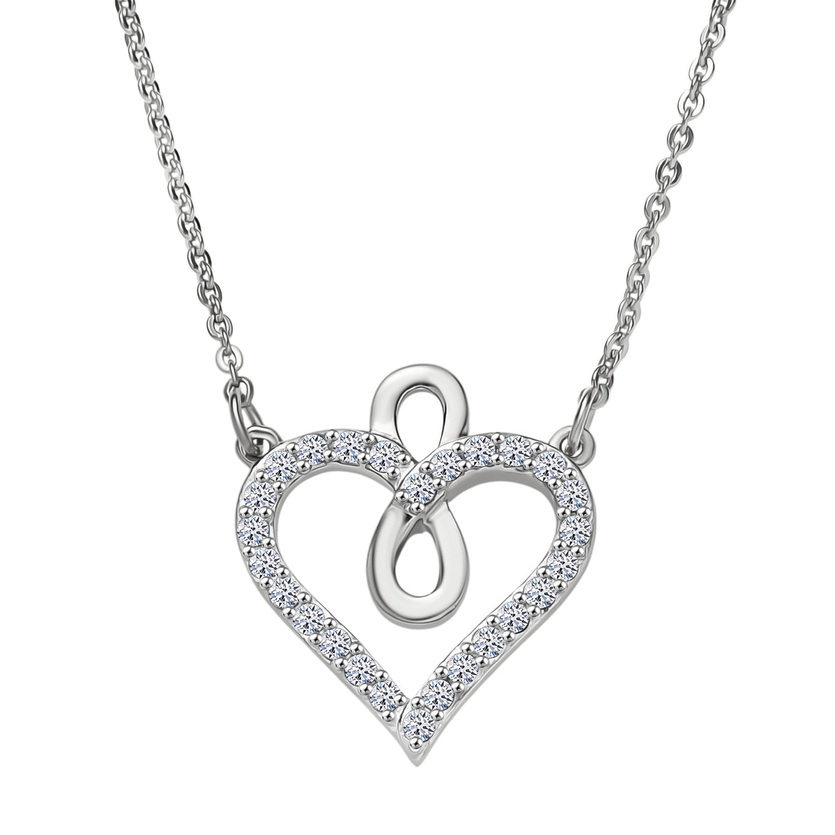 LUXURIANT Lab Grown Diamond Heart Necklace (Size - 20) in Rhodium Overlay Sterling Silver 0.25 Ct. 8192179 0