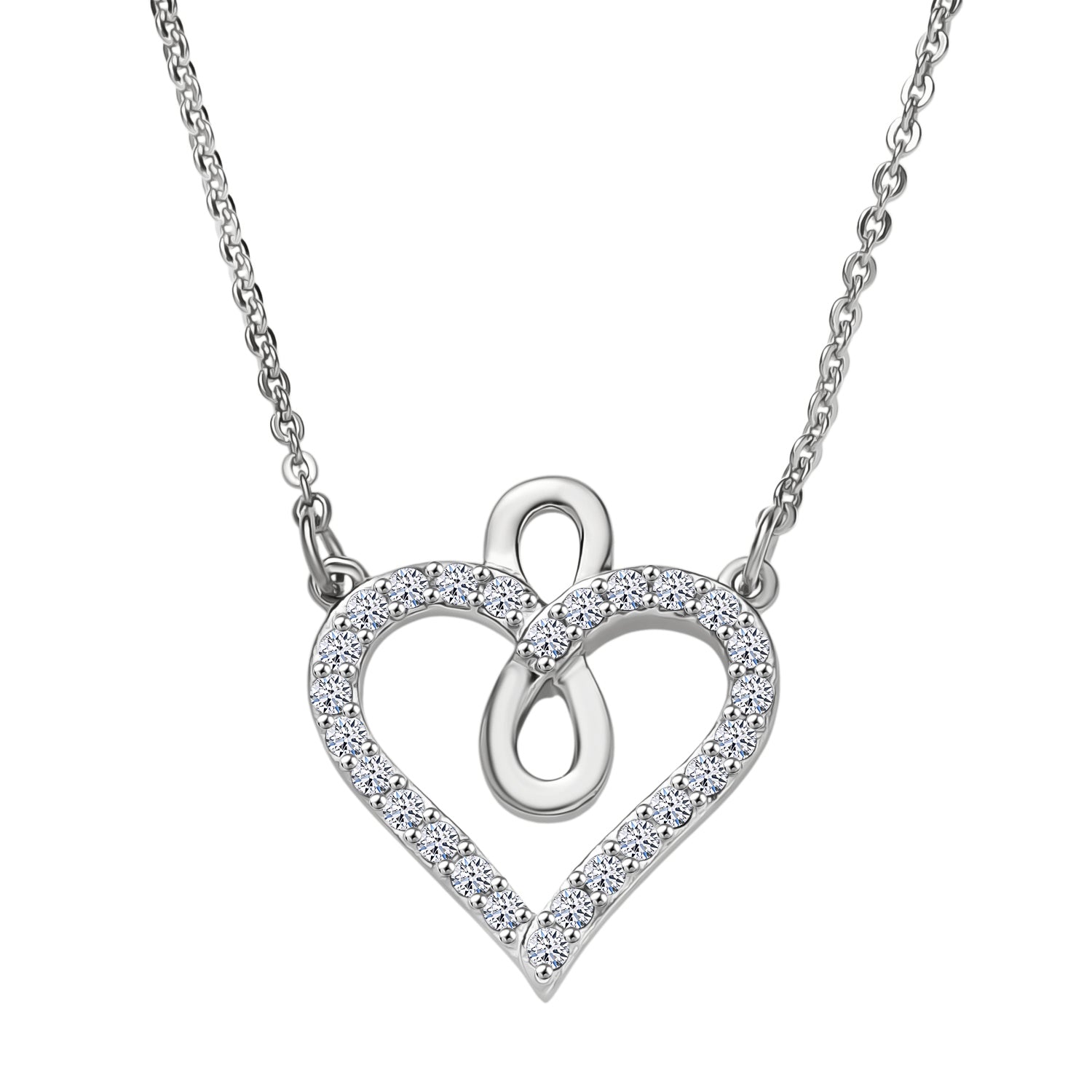 LUXURIANT Lab Grown Diamond Heart Necklace (Size - 20) in Rhodium Overlay Sterling Silver 0.25 Ct. 8192179 0