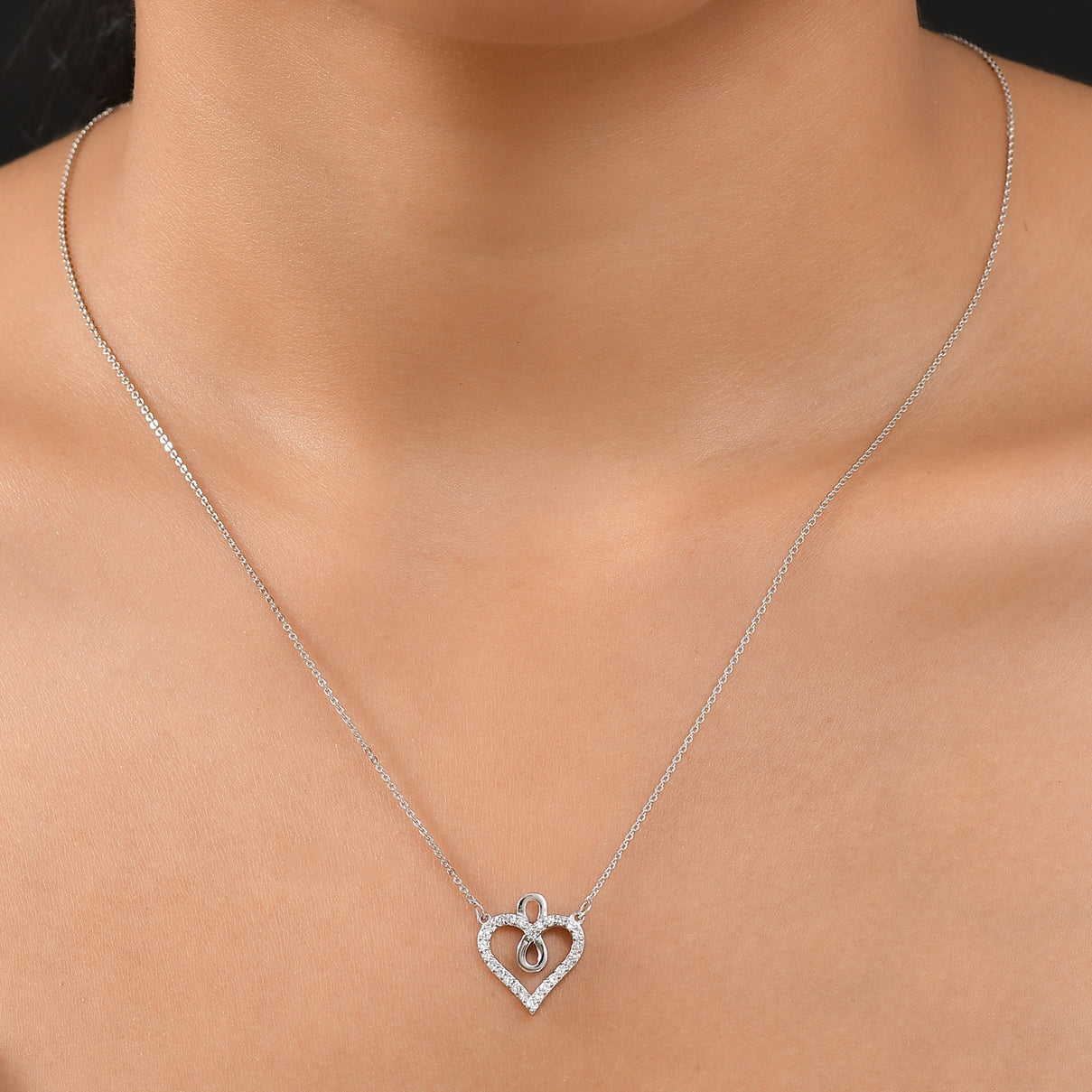LUXURIANT Lab Grown Diamond Heart Necklace (Size - 20) in Rhodium Overlay Sterling Silver 0.25 Ct. 8192179 2