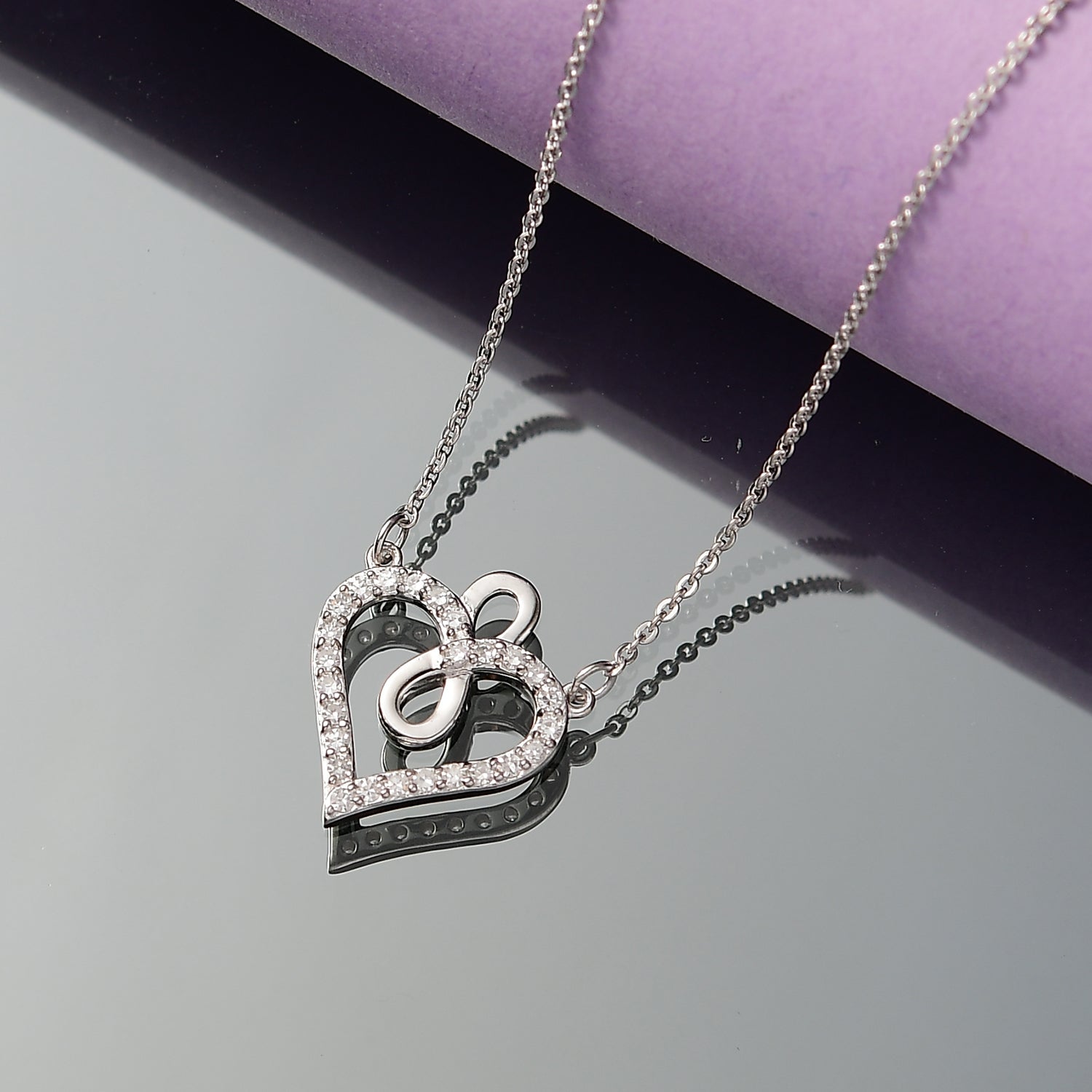 LUXURIANT Lab Grown Diamond Heart Necklace (Size - 20) in Rhodium Overlay Sterling Silver 0.25 Ct. 8192179 3
