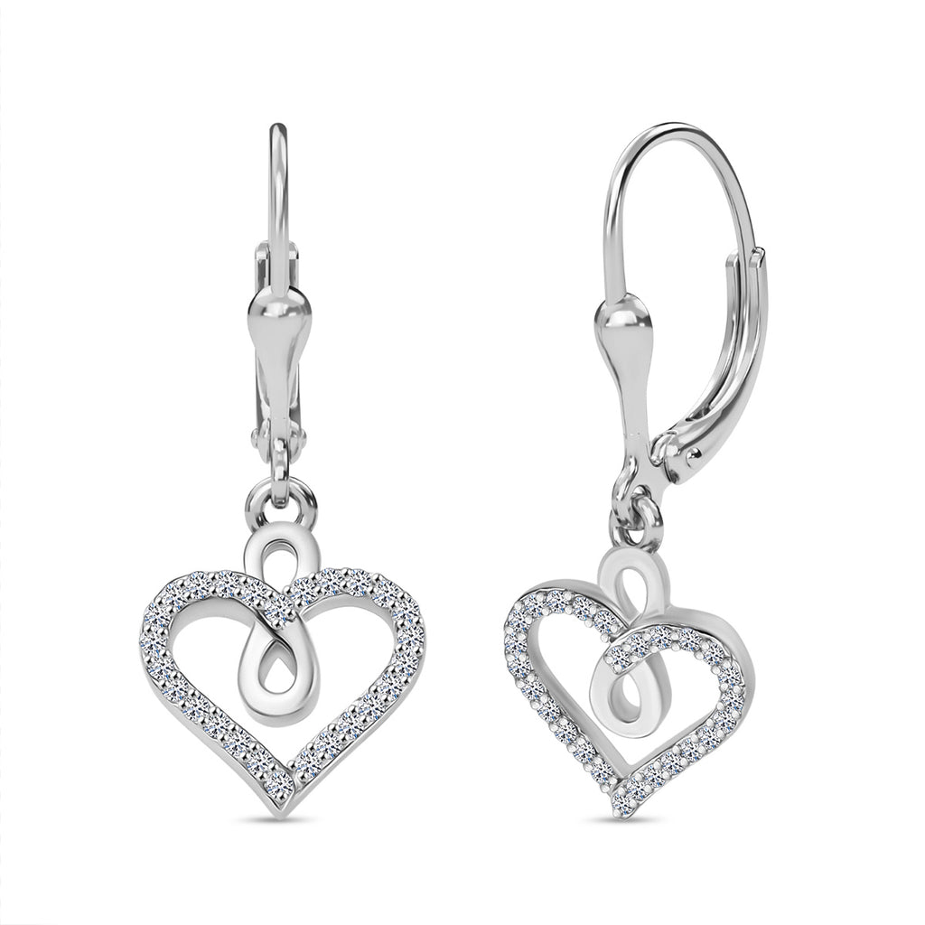 Luxuriant SI-G/H Lab Grown Diamond Heart Earring with Lever Back in Rhodium Overlay Sterling Silver_8192183