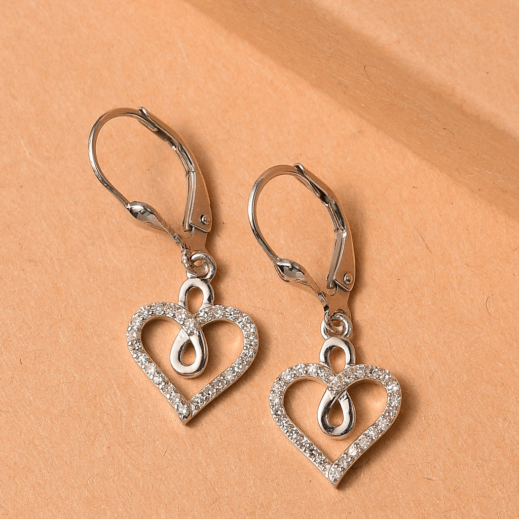 Luxuriant SI-G/H Lab Grown Diamond Heart Earring with Lever Back in Rhodium Overlay Sterling Silver_8192183_1