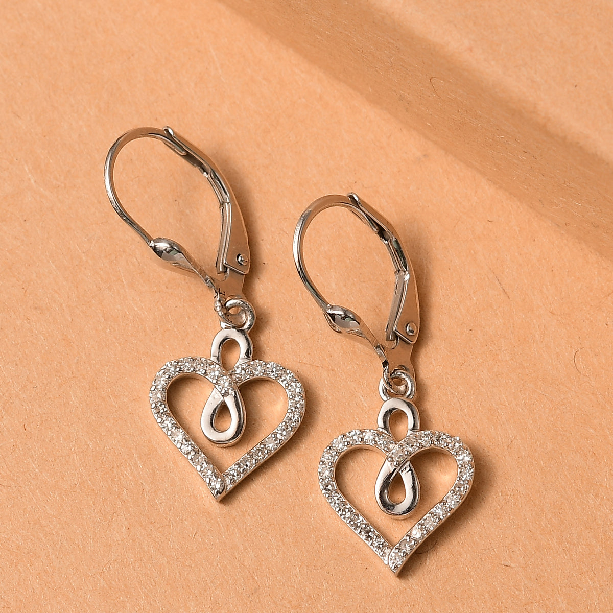 LUXURIANT Lab Grown Diamond Heart Earring with Lever Back in Rhodium Overlay Sterling Silver 0.25 Ct. 8192183 2
