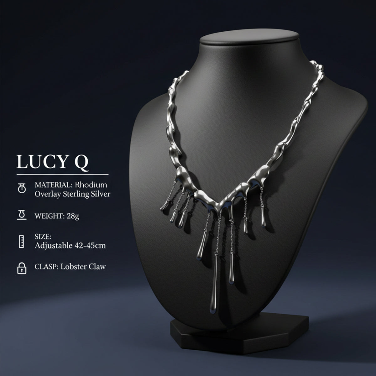 LUCY Q Iconic Catwalk Collection - Drip Necklace in Rhodium Overlay Sterling Silver (Size 16-20) with Lobster Clasp 8192302 5