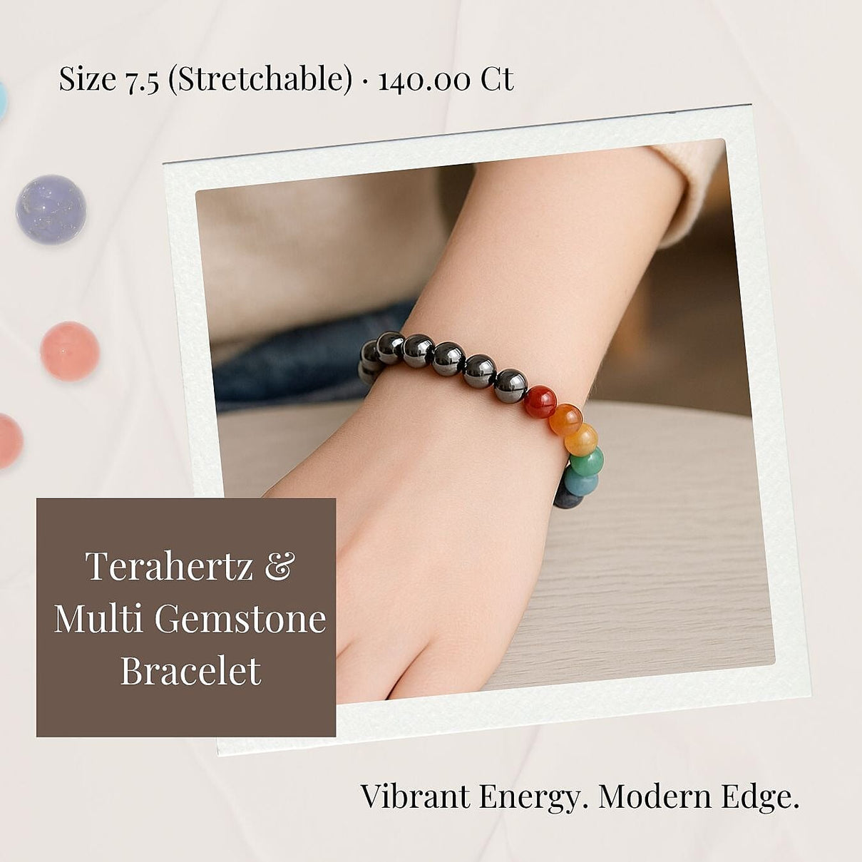 Terahertz &amp; Multi Gemstones Beads Stone Bracelet (Size 7.5 Stretchable) 140.00 Ct. V32355681 2