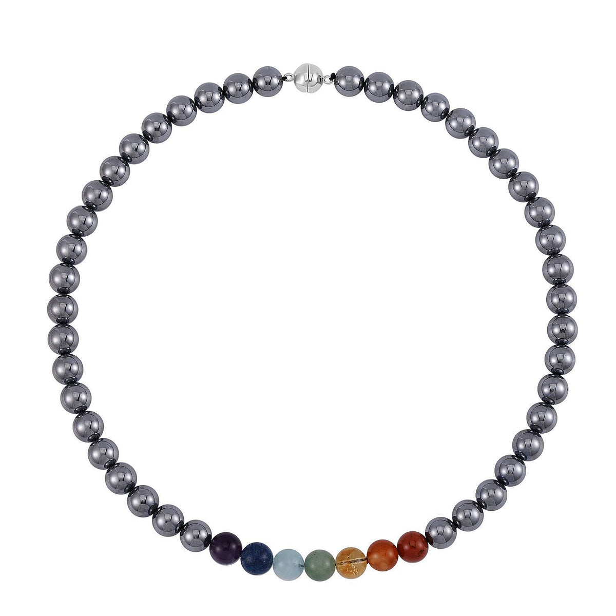Terahertz and Multi Gemstones Beads Necklace with Magnetic Clasp (Size - 20) in Rhodium Overlay Sterling Silver 350 Ct. 8192701 0