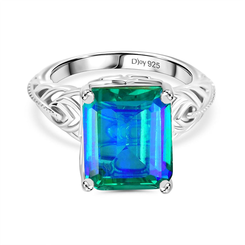 D'joy Peacock Triplet Quartz Solitaire Ring in Rhodium Overlay Sterling Silver 7.31 Ct._8192859
