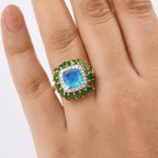 D'joy Peacock Triplet Quartz, Natural Chrome Diopside & Moissanite Ring in Rhodium Overlay Sterling Silver 5.11 Ct._8192959_2