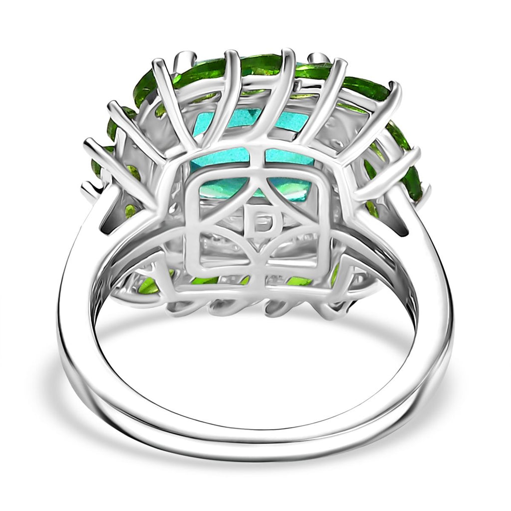 D'joy Peacock Triplet Quartz, Natural Chrome Diopside & Moissanite Ring in Rhodium Overlay Sterling Silver 5.11 Ct._8192959_4