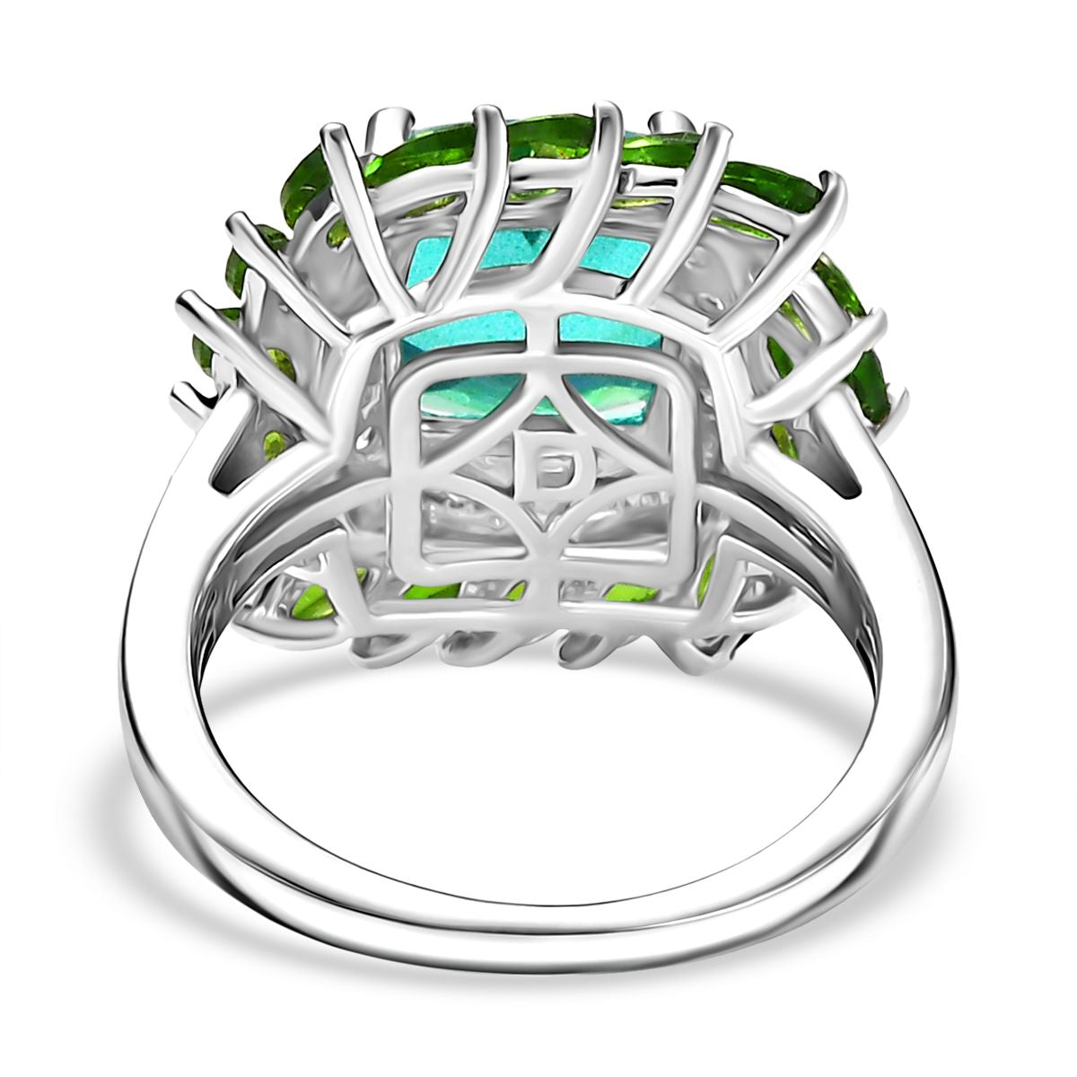 D'joy Peacock Triplet Quartz, Natural Chrome Diopside &amp; Moissanite Ring in Rhodium Overlay Sterling Silver 5.11 Ct. V32577062 5