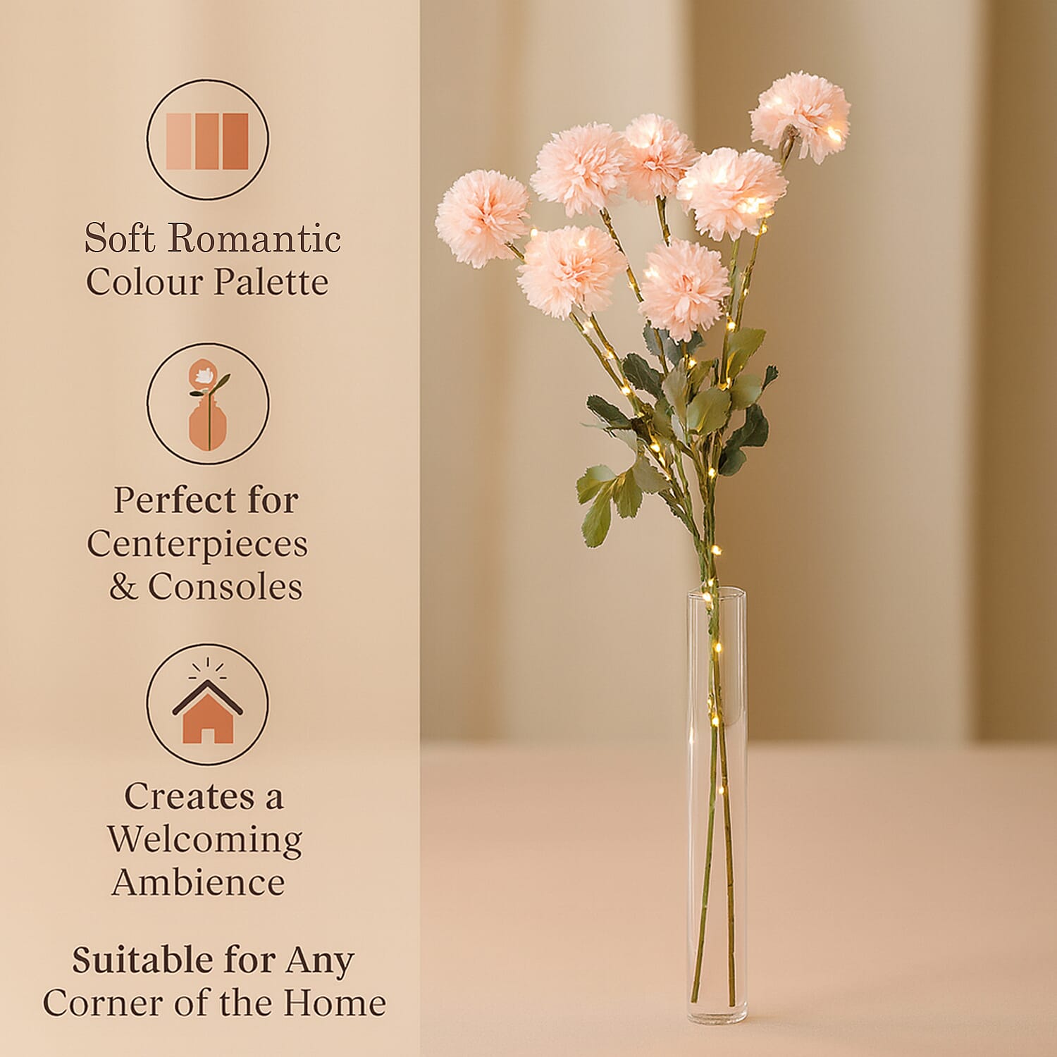 Set of 2 - Faux Flower Branches with LED Lights (60cm) - Light Pink 8193442 3