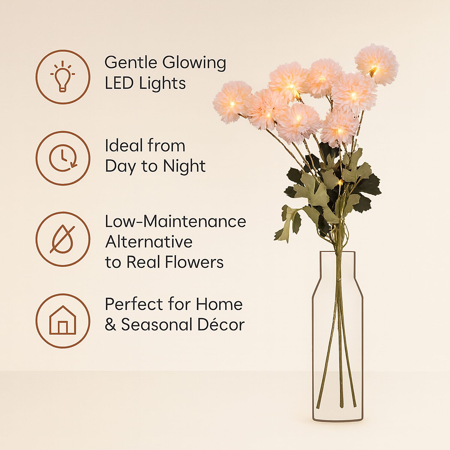 Set of 2 - Faux Flower Branches with LED Lights (60cm) - Light Pink 8193442 4