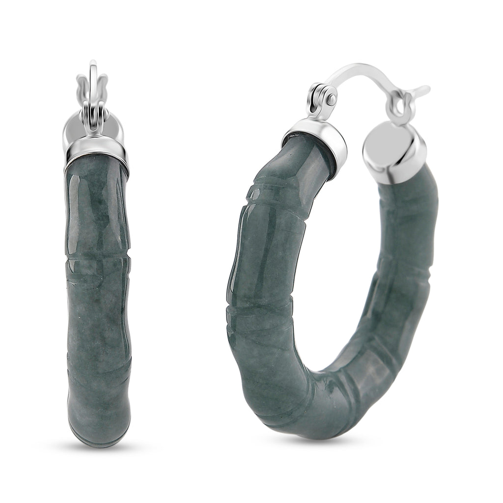 Natural Type A Jadeite Earring with Clasp in Rhodium Overlay Sterling Silver 40.00 Ct._8193487