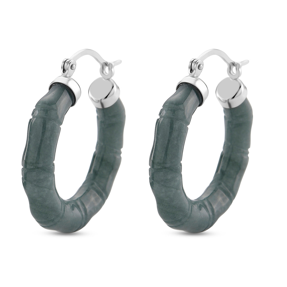 Olmec Jadeite Bamboo-Inspired Earring with Clasp in Rhodium Overlay Sterling Silver 40.00 Ct. 8193487 3