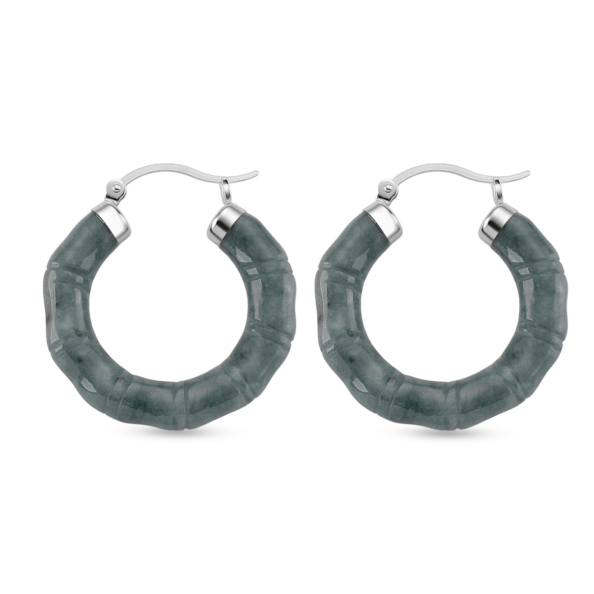 Olmec Jadeite Bamboo-Inspired Earring with Clasp in Rhodium Overlay Sterling Silver 40.00 Ct. 8193487 4