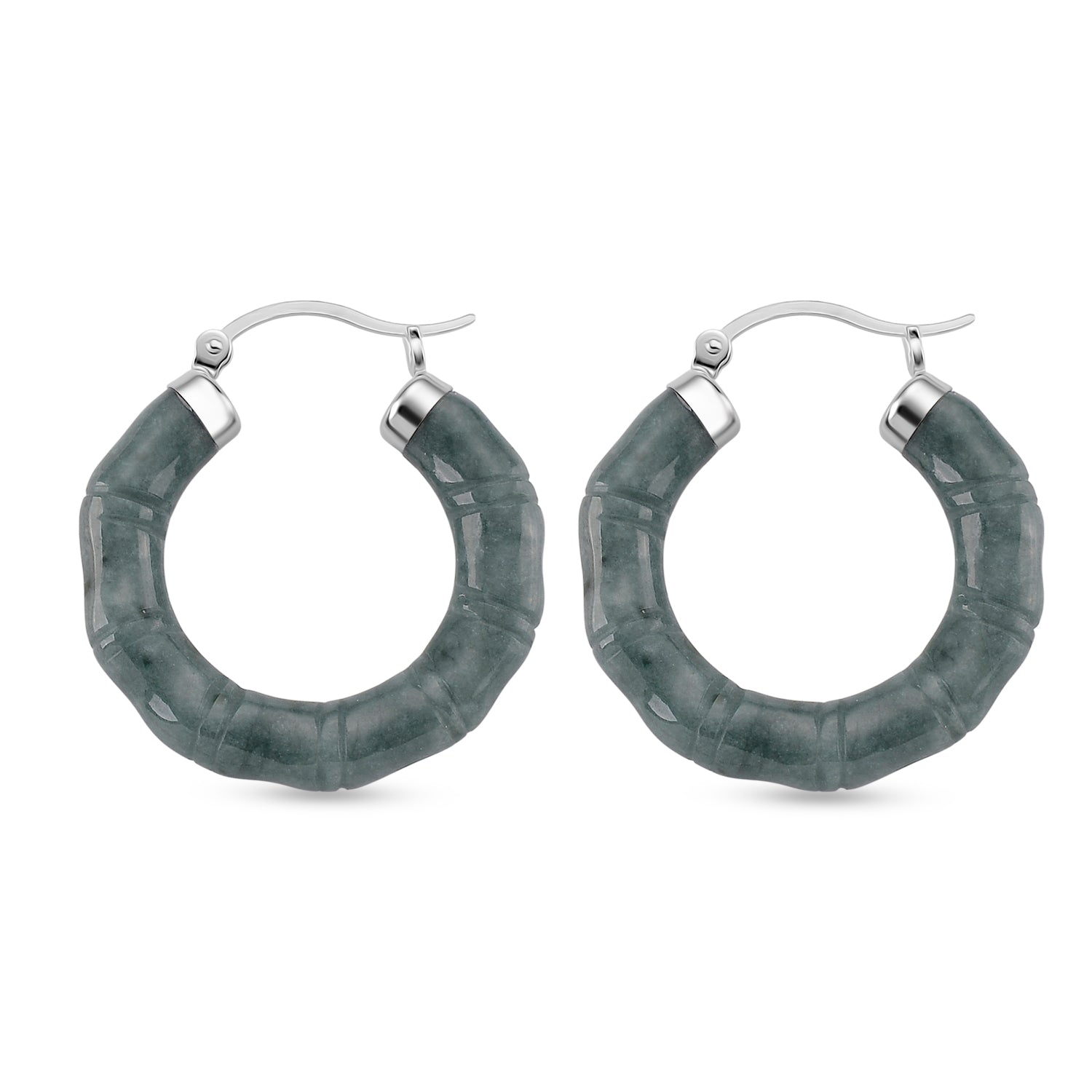 Olmec Jadeite Bamboo-Inspired Earring with Clasp in Rhodium Overlay Sterling Silver 40.00 Ct. 8193487 4