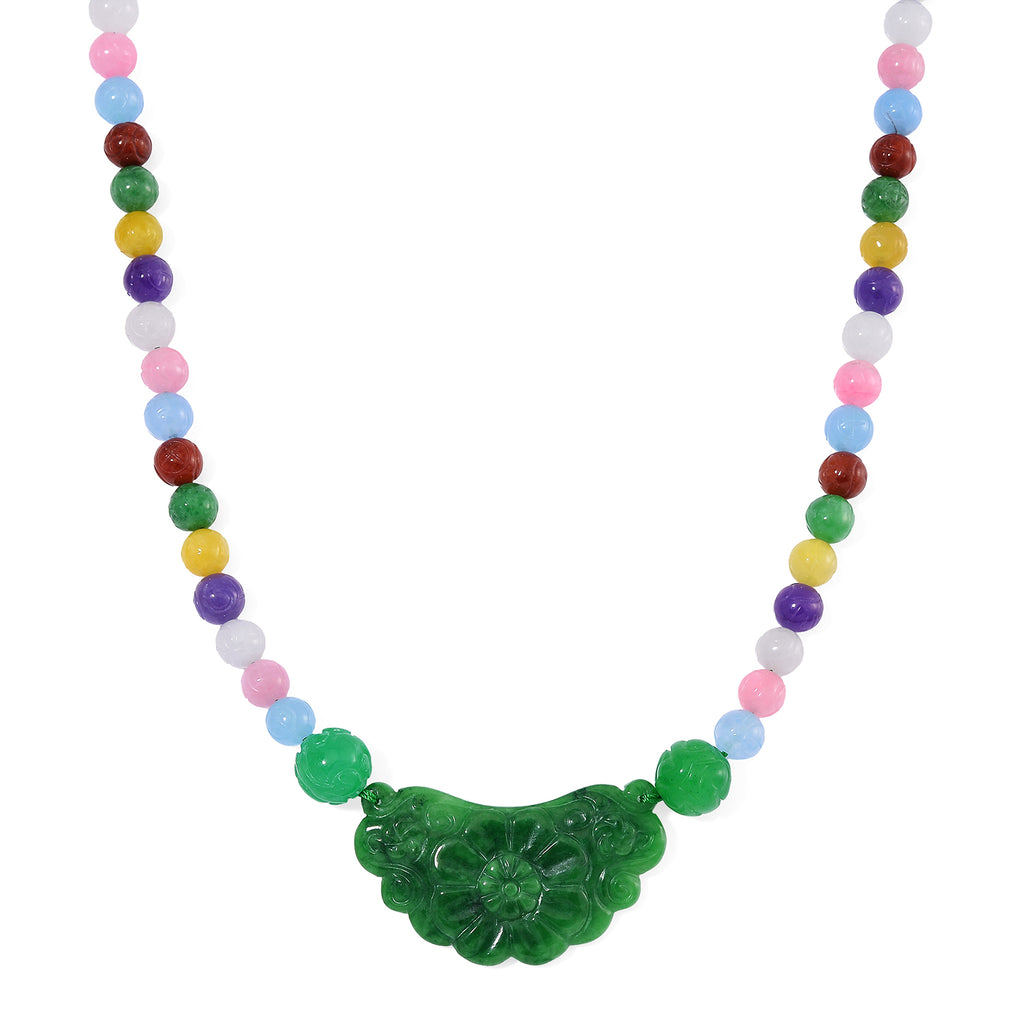Tucson Find - Green Jade & Multi Colour Jade Necklace (Size - 20) with Magnetic Clasp in Rhodium Overlay Sterling Silver 340.00 Ct._8193597