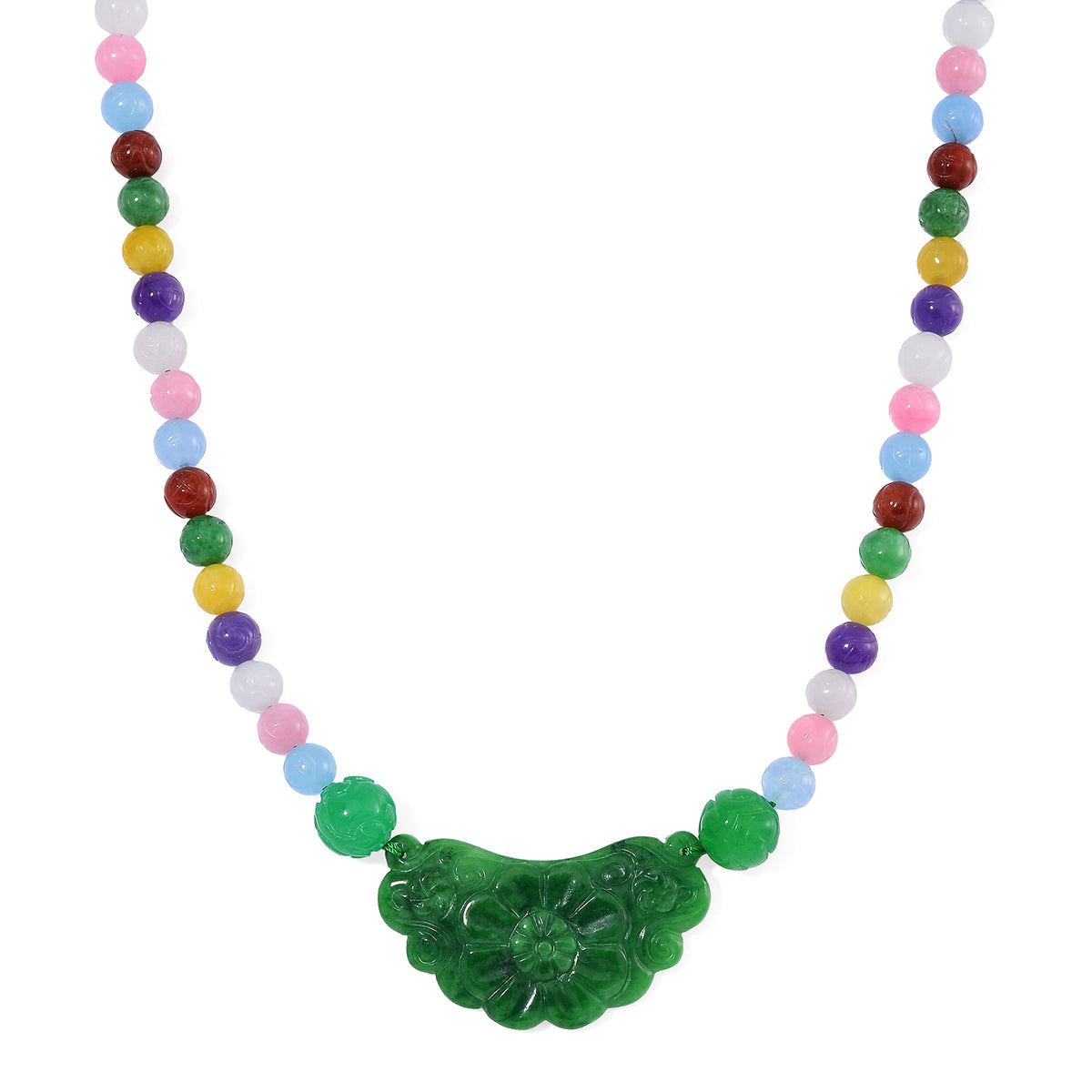 Tucson Find - Green Jade &amp; Multi Colour Jade Necklace (Size - 20) with Magnetic Clasp in Rhodium Overlay Sterling Silver 340.00 Ct. V32516453 0