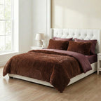 Luxury 6 Piece  Bedding Collection- Faux Rabbit Fur Comforter With Reversible Dutch Velvet Thermal Backing, Fitted Sheet, 2 Faux Rabbit Fur Pillowcases & 2 Velvet Pillowcases - Chocolate Double_8193641