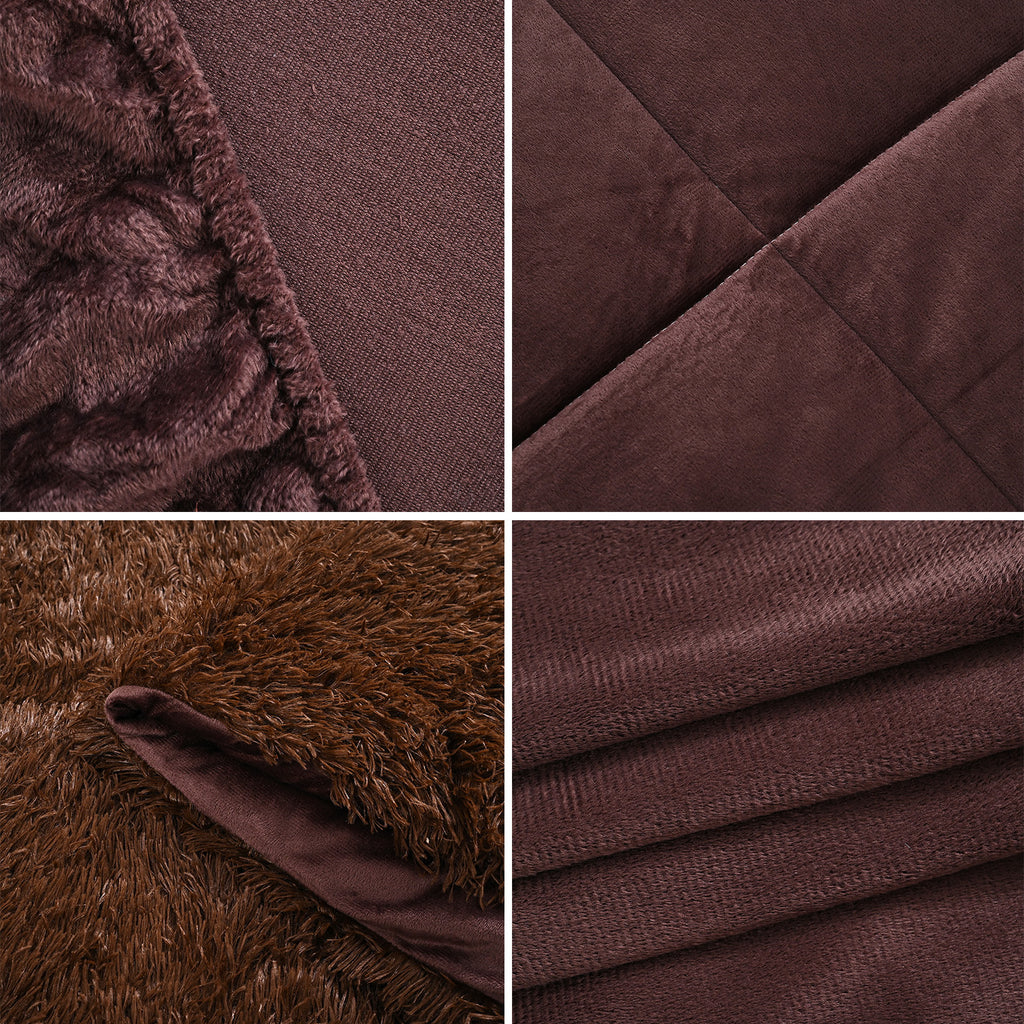 Luxury 6 Piece  Bedding Collection- Faux Rabbit Fur Comforter With Reversible Dutch Velvet Thermal Backing, Fitted Sheet, 2 Faux Rabbit Fur Pillowcases & 2 Velvet Pillowcases - Chocolate Double_8193641_5
