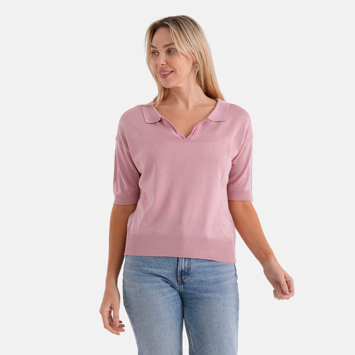 La Marey V-Neck Polo T-Shirt (Size S, Fit 8 To 10) - Pink V32605924 0